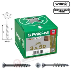 Spax-M 3.5 x 50mm 200 Adet Yarım Dişli Havşa Başlı T-STAR Plus T15 KESİCİ Uçlu WIROX Kaplama