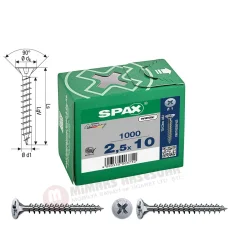 Spax Evrensel Vida 2.5 x 10 mm 1.000 Adet Tam Dişli Havşa Başlı Yıldız Z1 SPAX-S Versiyon WIROX Kaplama