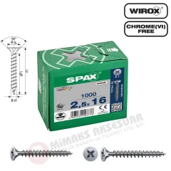 Spax Evrensel Vida 2.5 x 16 mm 1.000 Adet Tam Dişli Havşa Başlı Yıldız Z1 SPAX-S Versiyon WIROX Kaplama