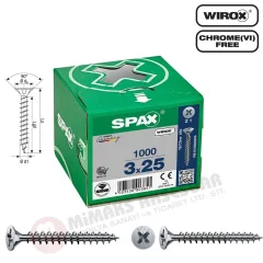 Spax Evrensel Vida 3 x 25mm 1.000 Adet Tam Dişli Havşa Başlı Yıldız Z1 SPAX-S Versiyon WIROX Kaplama