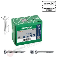Spax Evrensel Vida 3.5 x 13mm 1.000 Adet Tam Dişli Havşa Başlı Yıldız Z1 SPAX-S Versiyon WIROX Kaplama