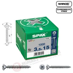 Spax Evrensel Vida 3.5 x 15mm 1.000 Adet Tam Dişli Havşa Başlı Yıldız Z1 SPAX-S Versiyon WIROX Kaplama