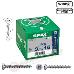 Spax Evrensel Vida 3.5 x 16mm 1.000 Adet Tam Dişli Havşa Başlı Yıldız Z1 SPAX-S Versiyon WIROX Kaplama