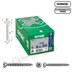 Spax Evrensel Vida 3.5 x 30mm 1.000 Adet Tam Dişli Havşa Başlı Yıldız Z1 SPAX-S Versiyon WIROX Kaplama