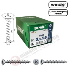 Spax Evrensel Vida 3.5 x 35mm 1.000 Adet Tam Dişli Havşa Başlı Yıldız Z1 SPAX-S Versiyon WIROX Kaplama