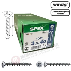 Spax Evrensel Vida 3.5 x 40mm 1.000 Adet Tam Dişli Havşa Başlı Yıldız Z1 SPAX-S Versiyon WIROX Kaplama
