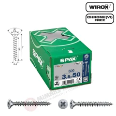 Spax Evrensel Vida 3.5 x 50mm 500 Adet Tam Dişli Havşa Başlı Yıldız Z1 SPAX-S Versiyon WIROX Kaplama