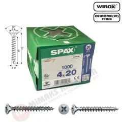 Spax Evrensel Vida 4 x 20mm 1.000 Adet Tam Dişli Havşa Başlı Yıldız Z1 SPAX-S Versiyon WIROX Kaplama