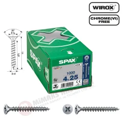 Spax Evrensel Vida 4 x 25mm 1.000 Adet Tam Dişli Havşa Başlı Yıldız Z1 SPAX-S Versiyon WIROX Kaplama
