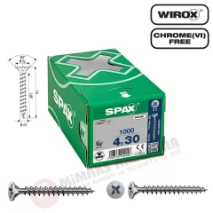 Spax Evrensel Vida 4 x 30mm 1.000 Adet Tam Dişli Havşa Başlı Yıldız Z1 SPAX-S Versiyon WIROX Kaplama