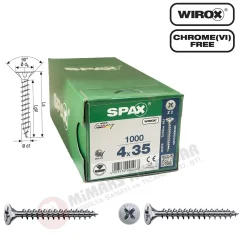 Spax Evrensel Vida 4 x 35mm 1.000 Adet Tam Dişli Havşa Başlı Yıldız Z1 SPAX-S Versiyon WIROX Kaplama