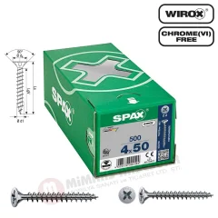 Spax Evrensel Vida 4 x 50mm 500 Adet Tam Dişli Havşa Başlı Yıldız Z1 SPAX-S Versiyon WIROX Kaplama