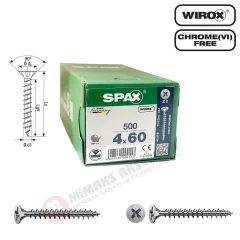 Spax Evrensel Vida 4 x 60mm 500 Adet Tam Dişli Havşa Başlı Yıldız Z1 SPAX-S Versiyon WIROX Kaplama