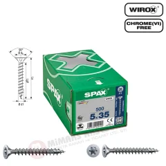 Spax Evrensel Vida 5 x 35mm 500 Adet Tam Dişli Havşa Başlı Yıldız Z1 SPAX-S Versiyon WIROX Kaplama
