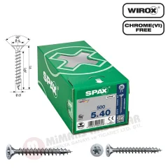 Spax Evrensel Vida 5 x 40mm 500 Adet Tam Dişli Havşa Başlı Yıldız Z1 SPAX-S Versiyon WIROX Kaplama