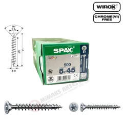 Spax Evrensel Vida 5 x 45mm 500 Adet Tam Dişli Havşa Başlı Yıldız Z1 SPAX-S Versiyon WIROX Kaplama