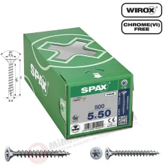 Spax Evrensel Vida 5 x 50mm 500 Adet Tam Dişli Havşa Başlı Yıldız Z1 SPAX-S Versiyon WIROX Kaplama