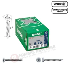 Spax Evrensel Vida 5 x 70mm 200 Adet Tam Dişli Havşa Başlı Yıldız Z1 SPAX-S Versiyon WIROX Kaplama