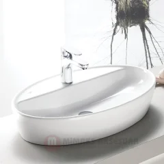 Cerastyle Turkuaz One Tezgah Üstü Lavabo Batarya Delikli 67x42cm