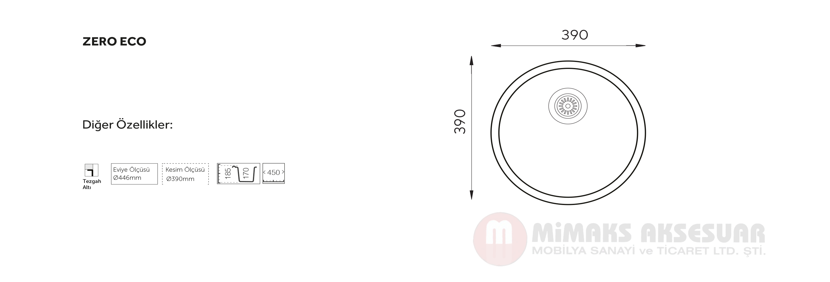 Zero Eco Tek Gözlü Çelik Pres Eviye Tezgah Altı