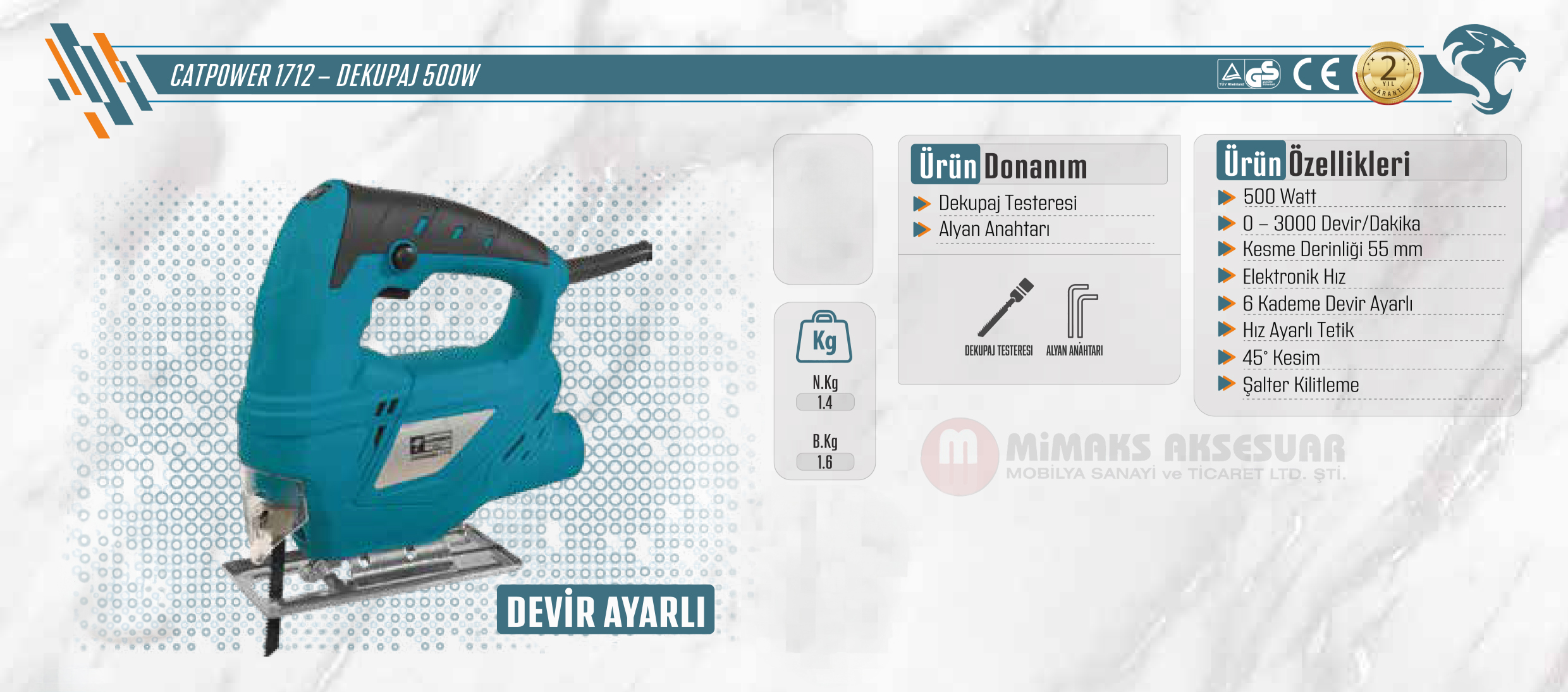 Catpower 1712 Devir Ayarlı Dekupaj 500W