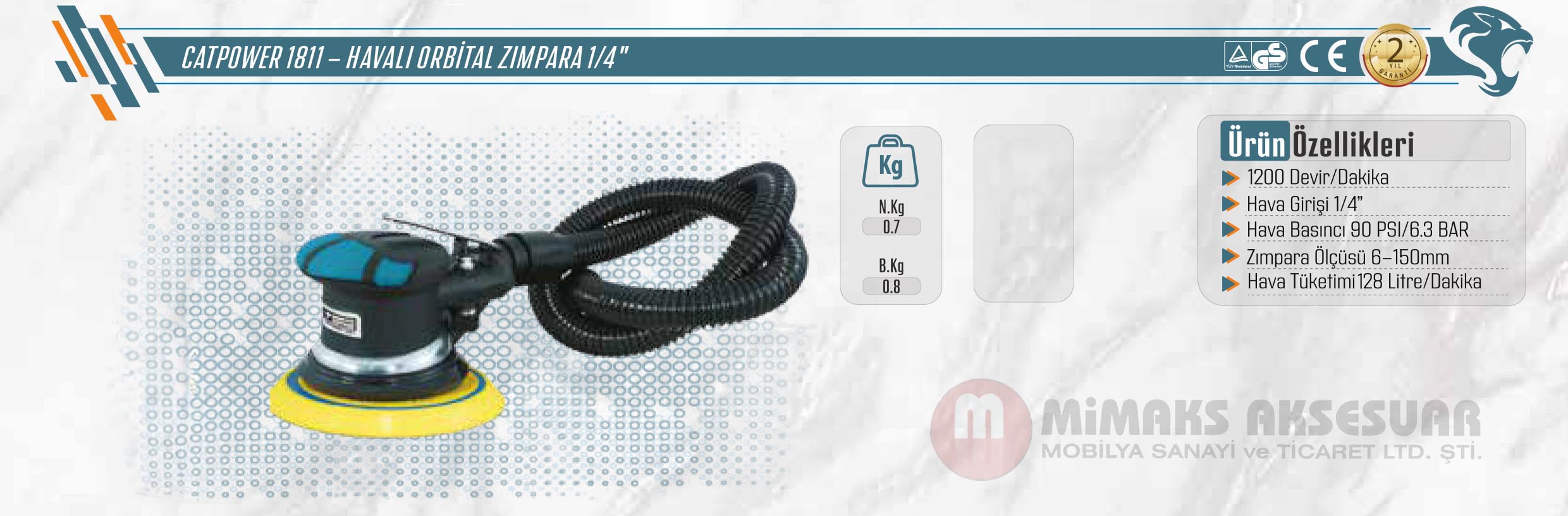 Catpower 1811 Havalı Orbital Zımpara 1/4 1200 Devir