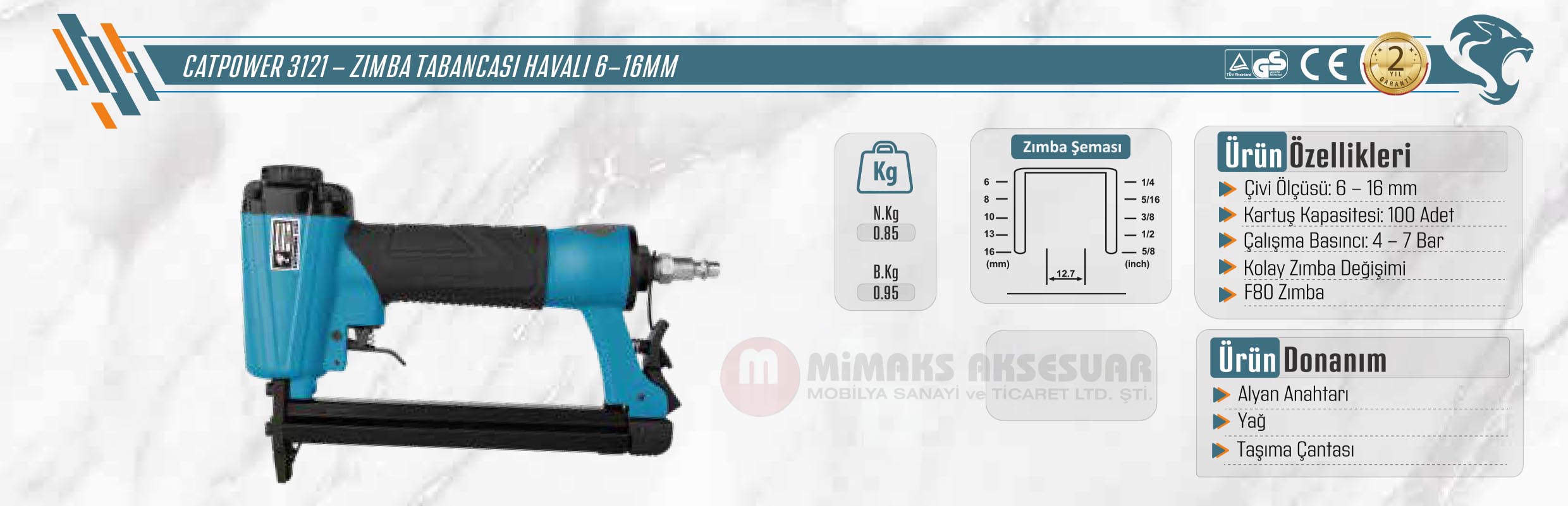 Catpower 3121 ZımbaTabancası Havalı 6-16mm