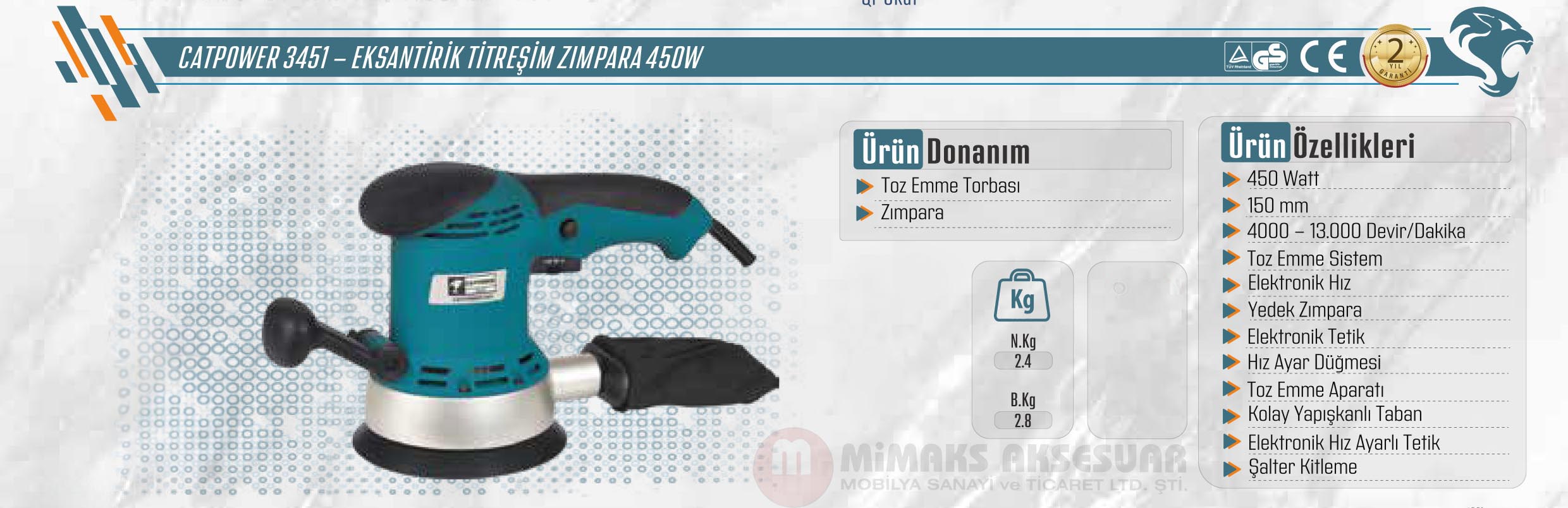 Catpower 3451 Eksantirik Titreşim Zımpara 450Watt