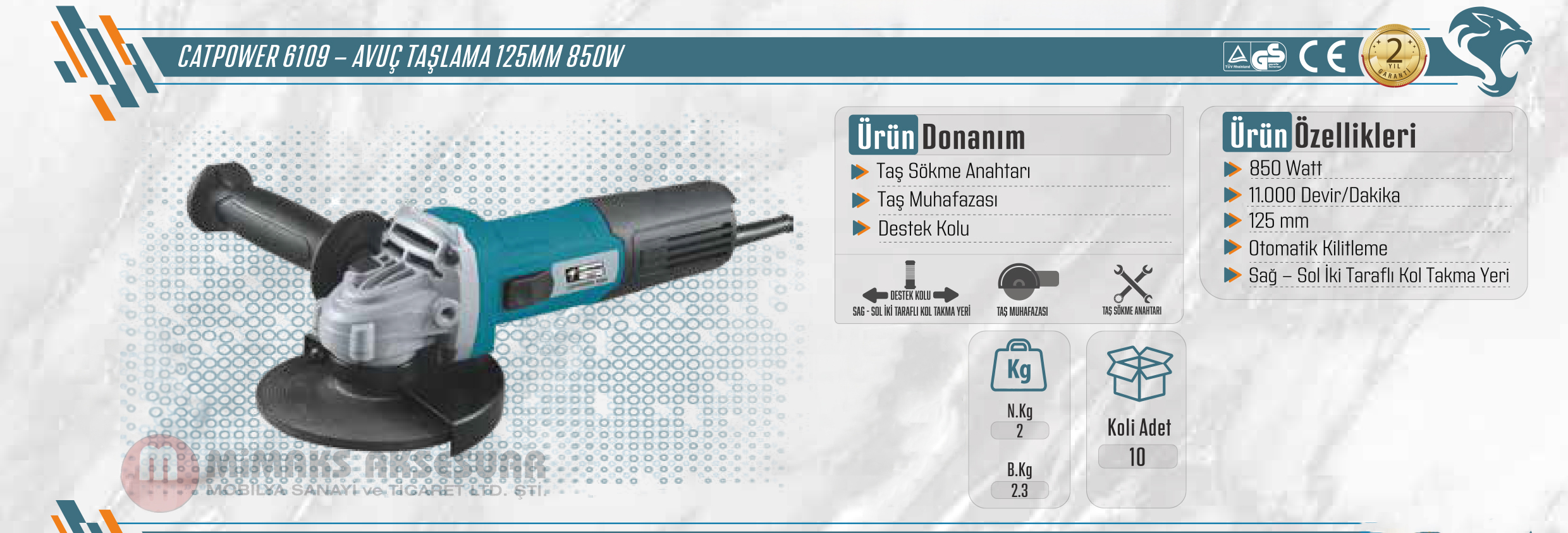 Catpower 6109 Avuç Taşlama El Aleti 125mm 850 Watt