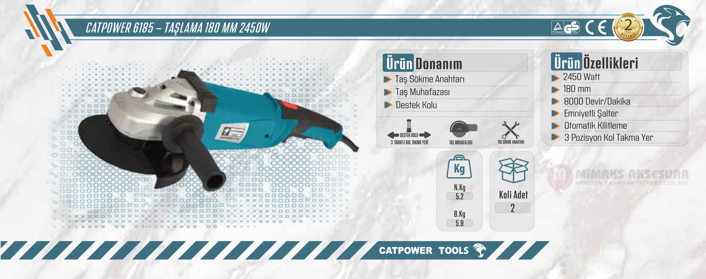 Catpower 6185 Taşlama El Aleti 180mm 2450 Watt