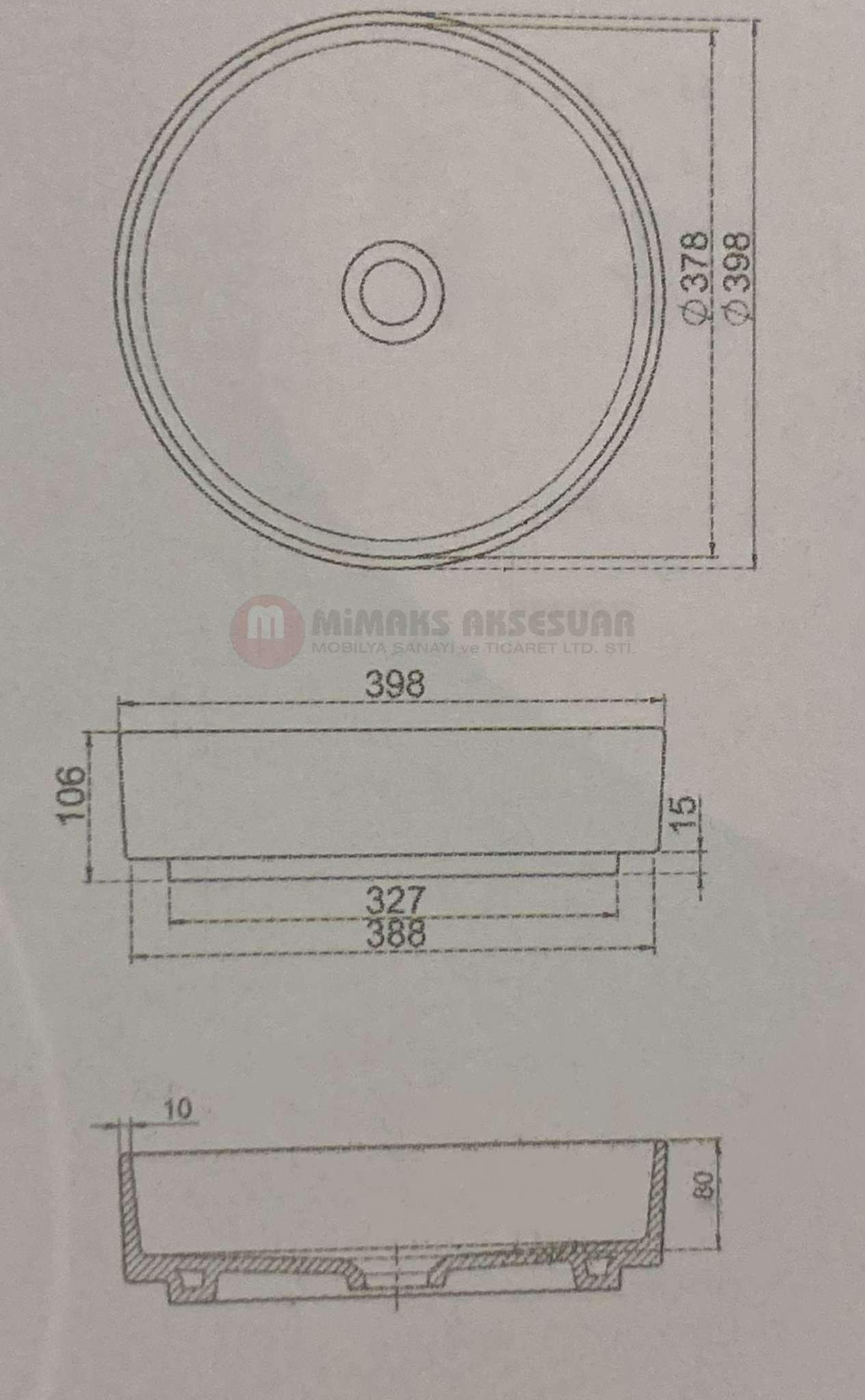 Cerastyle Turkuaz Suit Tezgah Üstü Lavabo (musluksuz) Çap 40cm