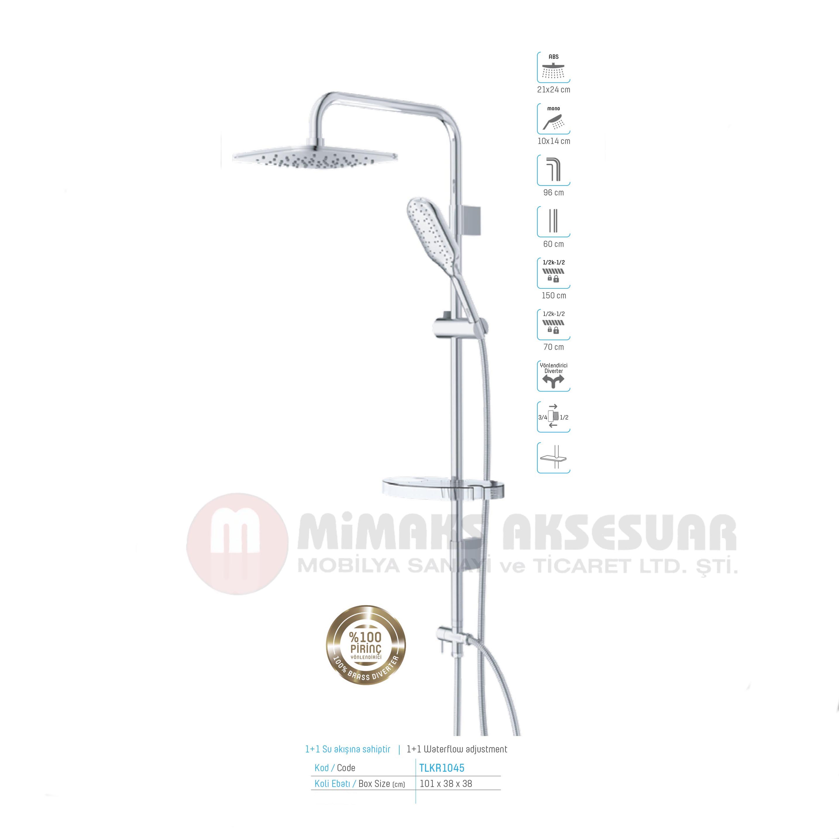 Diamond Soft Tall Sürgülü Borulu Tepe Yağmurluk Duş Seti Krom Mafsallı TLKR1045